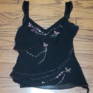 ICE silky tank beaded butterfly & dragonfly design